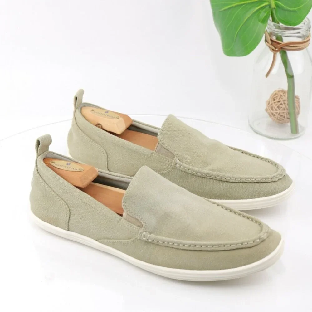 The Rail Mens Stockton Slip On Shoe‎ Size 10 Tan Khaki Canvas Moc Toe Casual